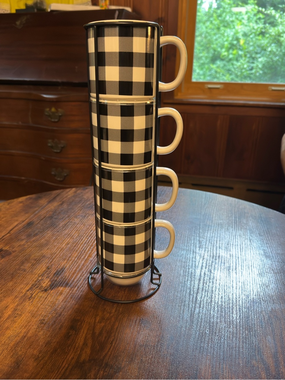 Black and White Buffalo Check Stackable Mug Set of 4